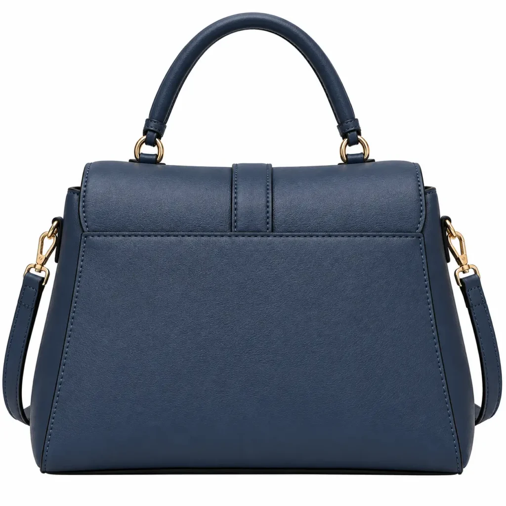 Vazro Navy Leather Satchel Handbag with Shoulder Strap1