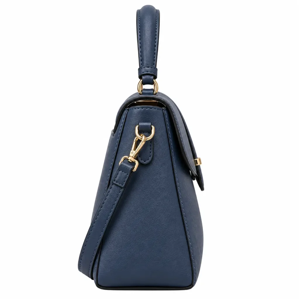 Vazro Navy Leather Satchel Handbag with Shoulder Strap2
