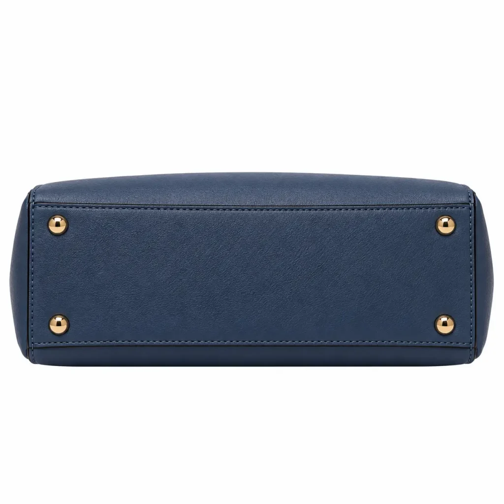Vazro Navy Leather Satchel Handbag with Shoulder Strap3